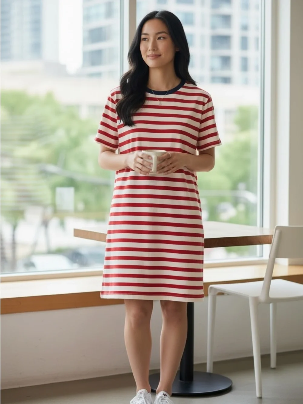 JCREW SZL NWTCasual Red and White Striped Tee Dress with Navy Trim